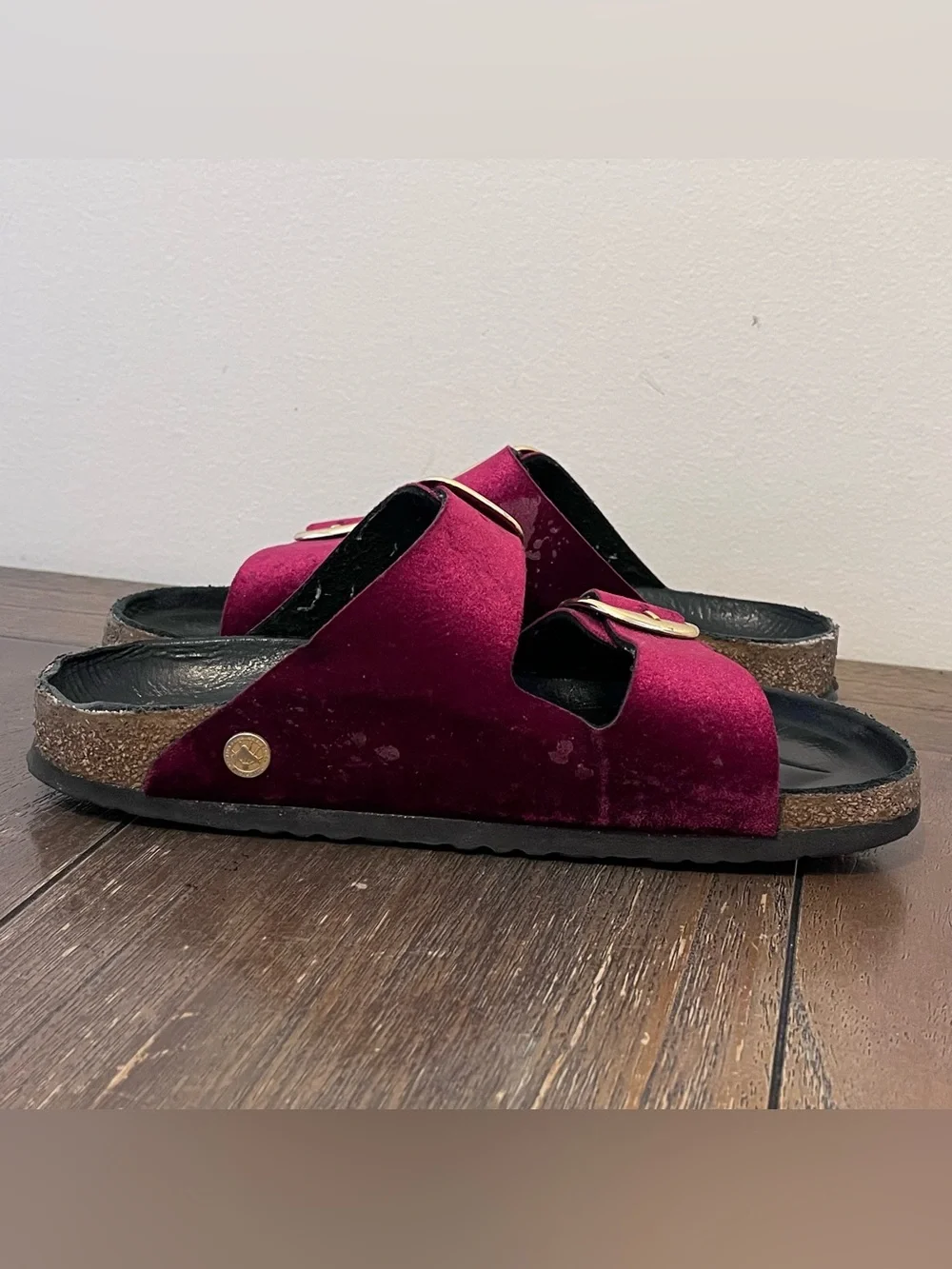 Birkenstock Arizona Big Buckle Velvet Maroon Sandals size 40 Women’s 9 - Picture 5 of 11